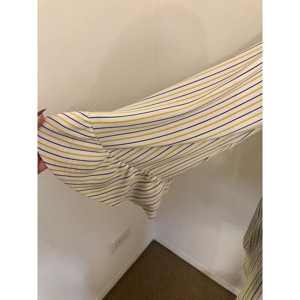 Carolina Belle Women's White Yellow Stripe Ruffle Sleeve Blouse Size M - Picture 3 of 8
